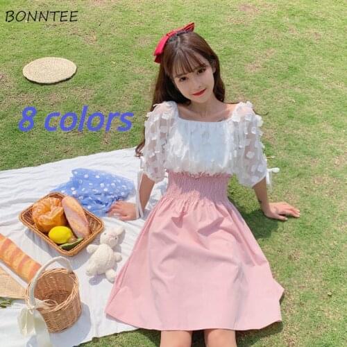 8 Colors Dresses Women Square Collar Korean Style Trendy Elegant Popular Ulzzang Tender Cute Sweet All-match Vestido Feminino