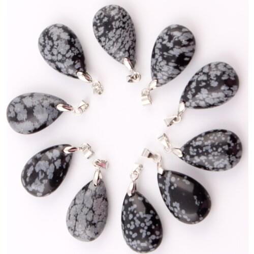 10pcs/lot Snowflake obsidian Natural stone Water Drop Pendants Pendulum Crystal Chakra Healing Reiki Beads Free pouch