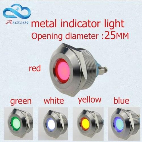 10 PCS LED metal Indicator Lights 25mm metal light warning car light 3v 6v 12v 24v 36v 220v red green yellow blue and white