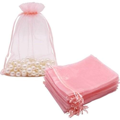 100Pcs Large Organza Bags Blush Pink Mesh Gift Bags Drawstring Jewelry Pouches for Christmas Wedding