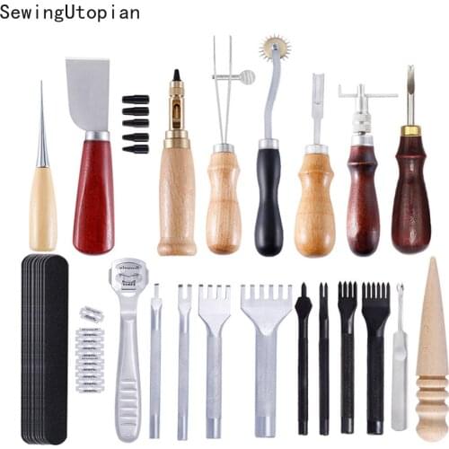 21PCS Beginners Leather Work with Awl Waxed Thread Leather Groover Awls Prong Punch and Other Tools for Leather Supplies