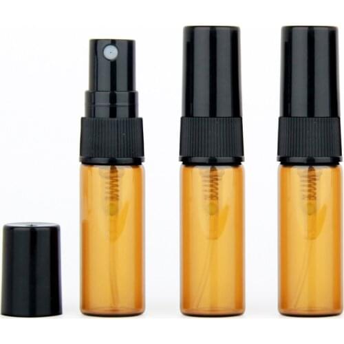 50Pieces/Lot 3ML Portable Amber Glass Bottle Essential Oil Spray Bottles Brown Travel Refillable Bottle Mist Sprayer