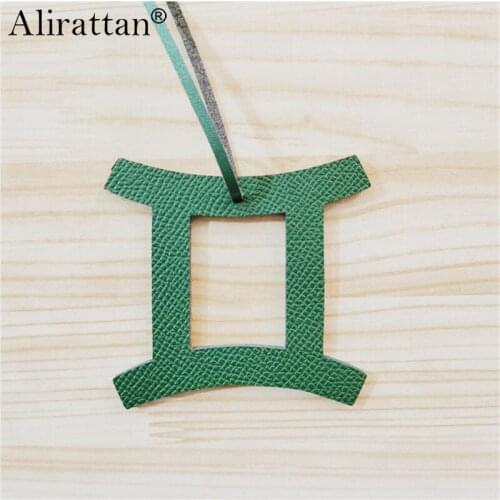 Alirattan New 12 Zodiac Gemini Horoscope Constellation Keychain Pendant Women Backpack Bag Charm Fashion Genuine Leather Charm
