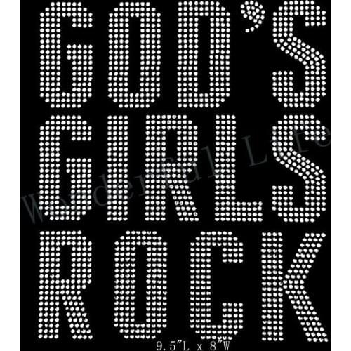 Free Shipping white gods girls rock image hotfix rhinestone heat transfer iron on transfers design for garment