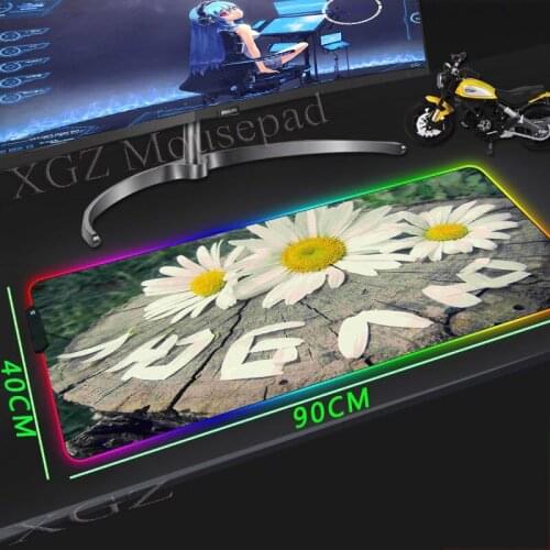 XGZ White Flower Large RGB Gaming Mouse Pad Black Locking Edge for Anime Custom Computer Desk Mat Non-slip Lol Dota Gamer Xxl