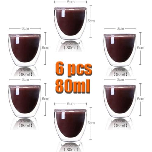 80Ml Double Wall Cup Transparent Handmade Heat Resistant Tea Drinking Cups Mini Whiskey Cup 100 Celsius Espresso Coffee Cup Hot