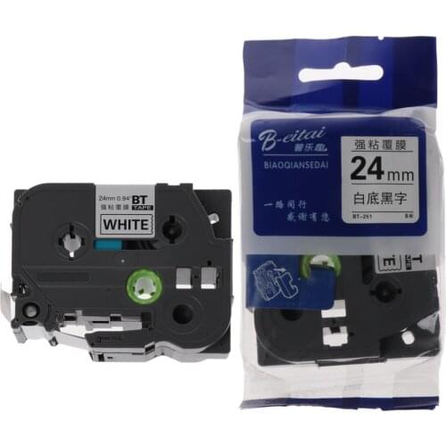 Black on White Label Tape Ruban Compatible for Brother Tape tz251 tze251 24mm Suitable for office