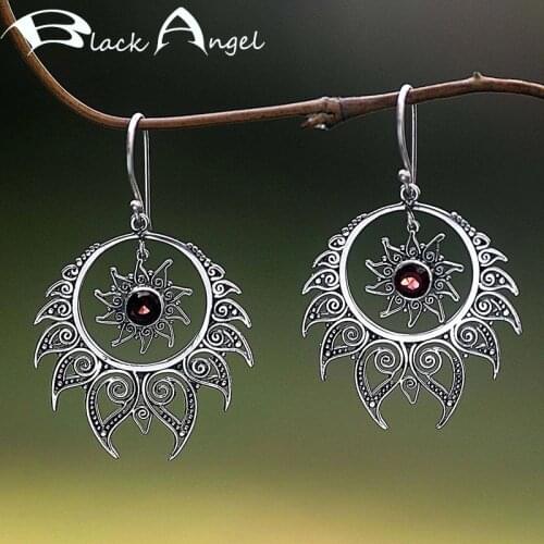 BLACK ANGEL Hinduism 925 Silver Ruby Garnet Exaggerated Fire Earring Brincos Gemstone Topaz Drop Earring Jewelry Gift