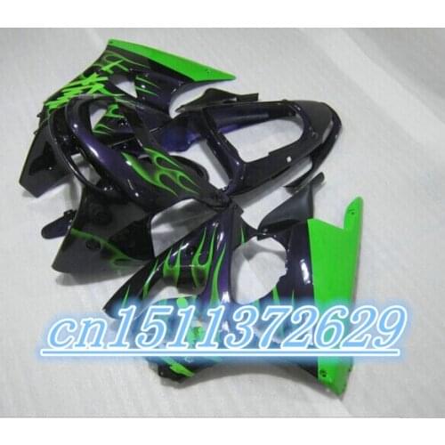 Dor-abs bodywork fairings for kawasaki zx6r 98 99 zx-6r 1998 1999 zx 6r 98 99 1998-1999 black green flames D