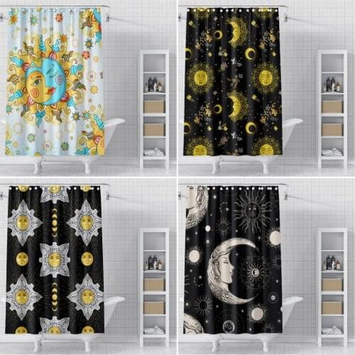 Boho Shower Curtains Moon and Sun Bath Curtain Waterproof Bathroom Decor With Hooks 3d Printing Bath Curtain