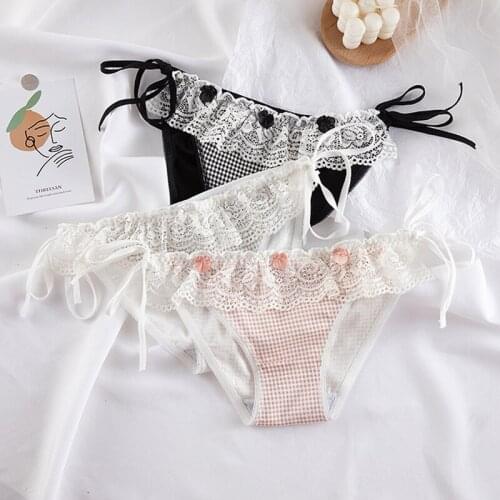 Erotic Lace Panties Bow Bandage Pants Sexy Women Pants Girl Underwear Period Cotton lattice Briefs Ladies Low waist lingerie New