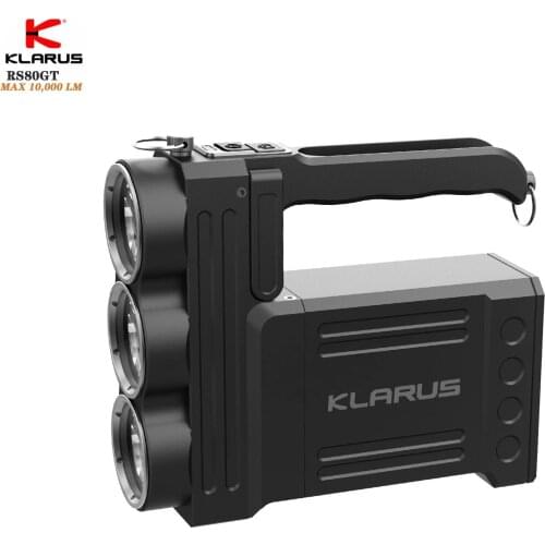 KLARUS RS80GT Flashlight 3*CREE XHP70.2 P2 LED Max 10,000 lumens rechargeable Highlights torch with 6*18650 Battery Pack