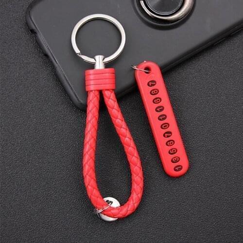 Anti-lost Phone Number Plate Car Keychain Pendant Auto Vehicle Leather Bradied Key Chain Phone Number Card Keyring Dropshipping
