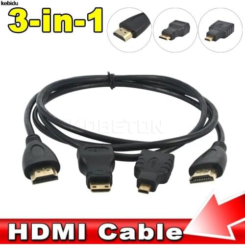 TA Full HD 3 In 1 HDMI-compatible TO HDMI-compatible Mini/Micro HDMI-compatible Cable V1.4 Gold-plating Adapter Converter