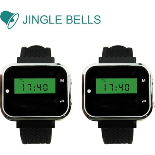 JINGLE BELLS CTW05 2 pcs of watch pager receivers/wireless calling system for restaurant waiter watch pagers guest pagers 433MHz