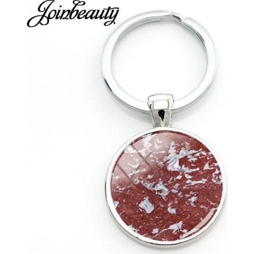 JOINBEAUTY Luxury Marble Stone Texture Glass Metal Keychain Men Women Jewelry Key Chain Ring Holder For Car Bag MB05