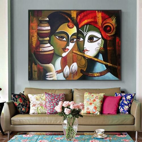 Buddha Radha Krishna True Love Oil Painting Printed On Canvas Wall Art Picture Printing Poster For Room Coffee Decoration