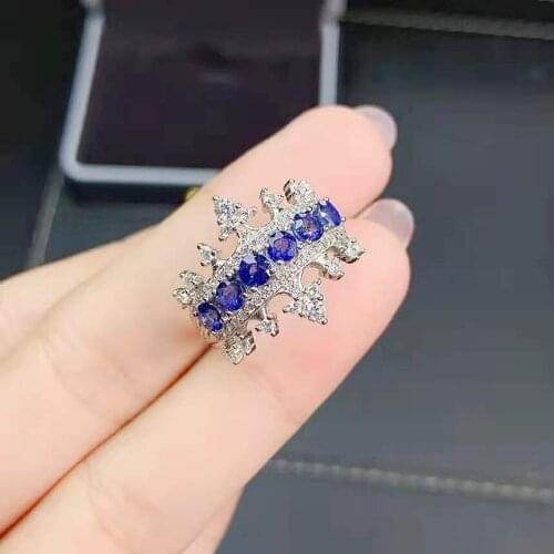 Natural Sapphire Real S925 Sterling Silver Ring Fine Fashion Weddings Jewelry For Women MeiBaPJFS