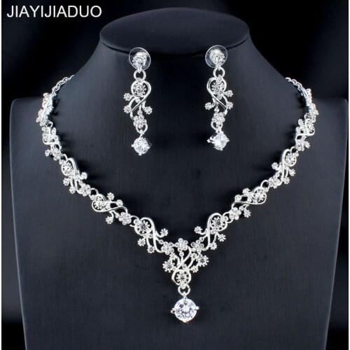 Jiayijiaduo Classic womens wedding jewelry set Gold Silver Color fine necklace earrings accessory gift dropshipping 2019 new