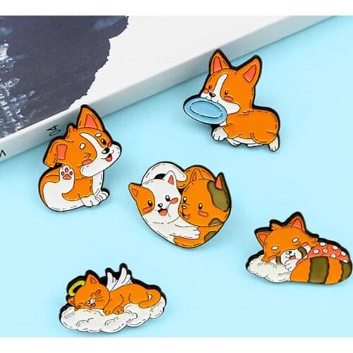 Cute Animal Cat And Dog Brooches Koki Akita dog Orange cat Enamel Pins Brooch Lapel Badge Jewelry Gift for Kids Wholesale