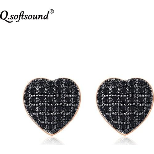 Lovely Heart Stud Earrings for Womem Full Paved Shiny Cubic Zircon Earings Fashion Jewelry Girls Dating Oorbellen Brincos QS2708