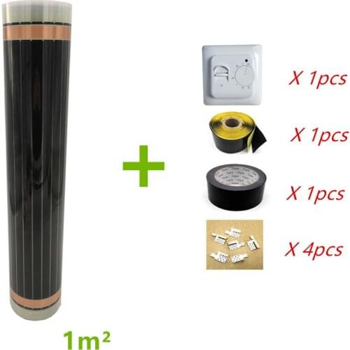 MINCO HEAT 220V 1 Square Meter Floor Heating Electric Infrared Film with Thermostat 50cmX2m Warm Floor Mat Kits