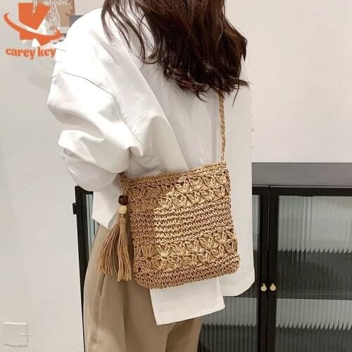CAREY KEY Fashion Straw Shoulder Bags Tassel Rattan Bag Summer Women Bohemia Weave Messenger Bag Beach Travel Handbag Female Bag