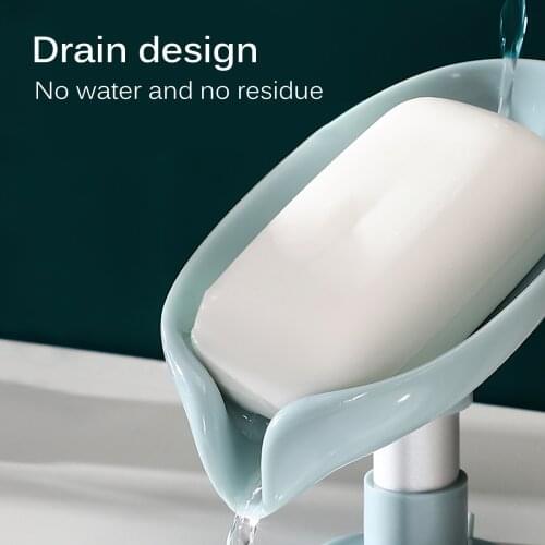 Leaf Shape Soap Box Drain Soap Holder Box Dish Storage Plate Tray Free Perforation Suction Cup Soap Box Bathroom Gadgets