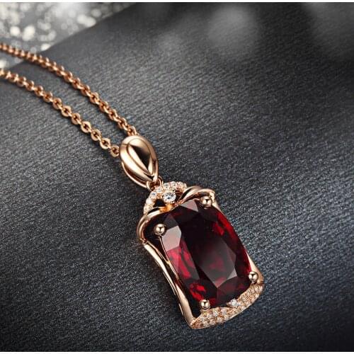 Real 14K Rose Gold Pierscionki Pendant Bizuteria Gemstone Natural Red Ruby Treasure Pendant 45cm Necklace Jewelry 1cm Pendant