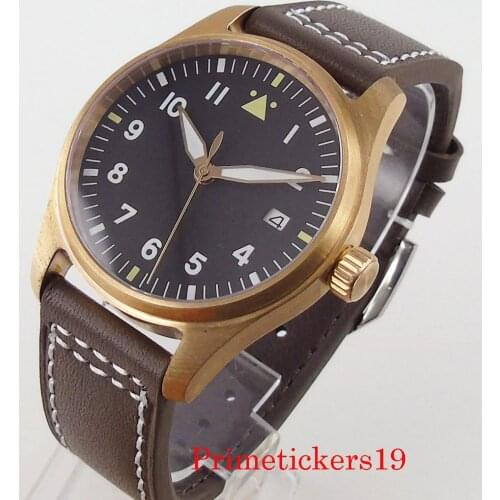 NH35 Cusn8 Bronze 200m Water Resistance 39mm Automatic Watch Men Sapphire Crystal Date Luminous Marks Leather Strap