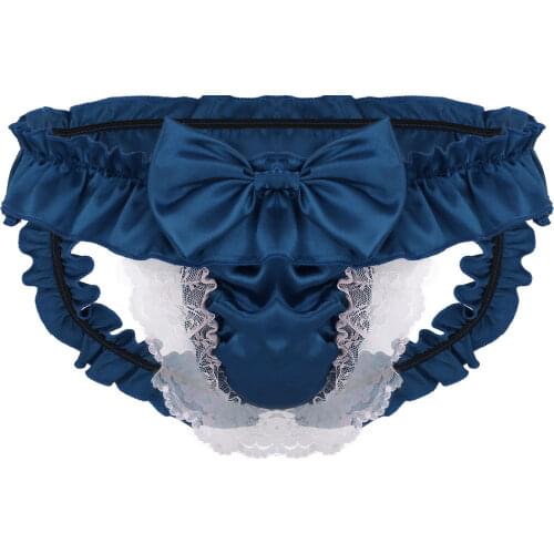 Men Low Rise Elastic Waistband Sissy Brief Underwear Wetlook Lingerie Underpants Soft Satin Bulge Pouch Crotchless Bikini Bottom