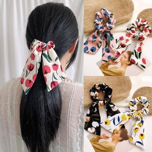 New Ins Small Fresh Temperament Flowers Big Bow Ribbon Hair Rope Small Daisy Floral Ribbon Large Intestine Hair Ring