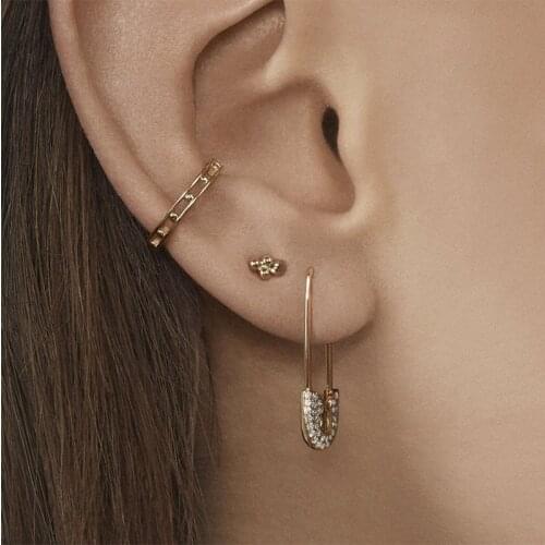 New Fashion Rhinestone Evil Eye Stud Earrings Female Geometric Charm Safety Statement Pin Earrings Female Jewelry Accessories