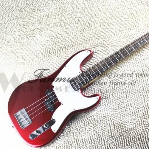 Free shipping custom 4 string electric guitar bass ,metal red body,maple neck,SS pickups,white pickguard
