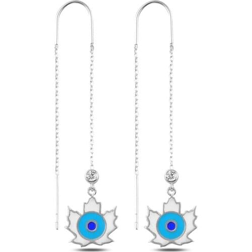 Silverlina Silver Zircon Stone and Cabochons Leaf Japanese Earrings