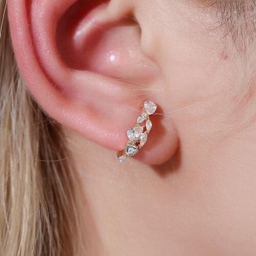 Simple Single Ear Cuffs Clip Earrings for Women Trendy Sweet Leaf Flower Exquisite Crystal Party Statement Earrings Ear Jewelry