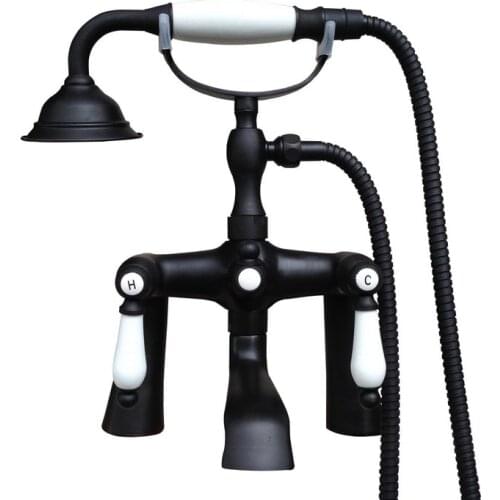 Bathroom Black Oil Rubbed Bronze Clawfoot Tub Faucet Mixer Tap w/ Handshower Ceramic Handles - Deck Mount atf504