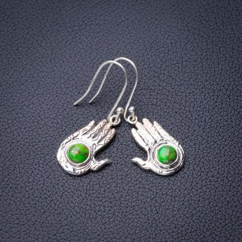 StarGems Natural Copper Turquoise Hands Handmade 925 Sterling Silver Earrings 1.5" D6721