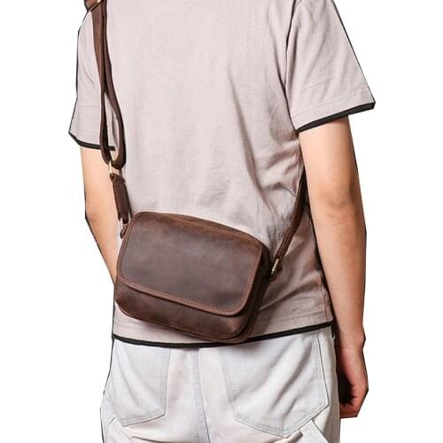 Vintage Crazy Horse Leather Men Shoulder Bags Genuine Leather Messenger Bag Male Crossbody Bag Sling Bags Business Small Handbag
