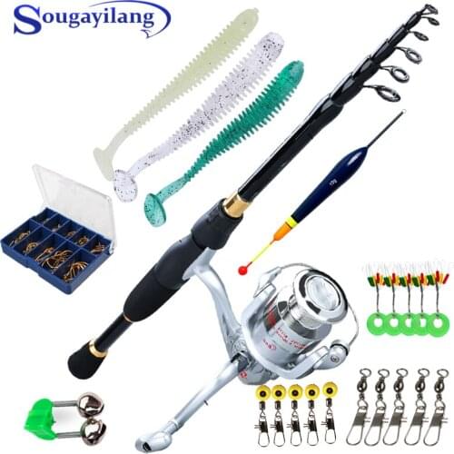 Sougayilang 1.8-2.4m Telescopic Fishing Rod and Spinning Reel with Fishing Lure Float Ultralight Weight Travel Fishing Tackle
