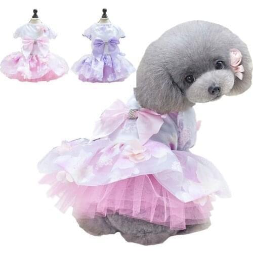 Spring/Summer Flower Fairy Dress Pet Skirt Dog Dress Pet Clothing Pet Clothing Solid Puppy Dress Pink Purple Bow Dog Dresses