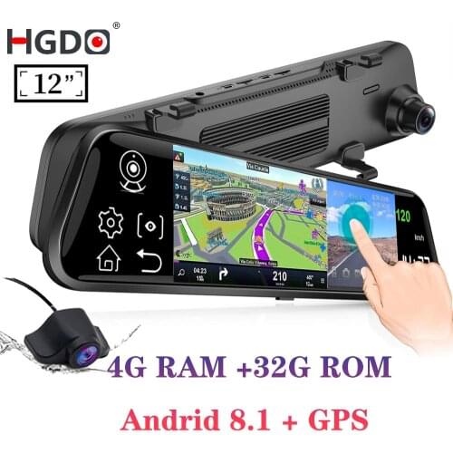 HGDO 4G Rear View Mirror Camera ADAS 12" Car DVR 4G RAM Android FHD 1080P WiFi GPS Navigation Dash Cam Registrar Video Recorder