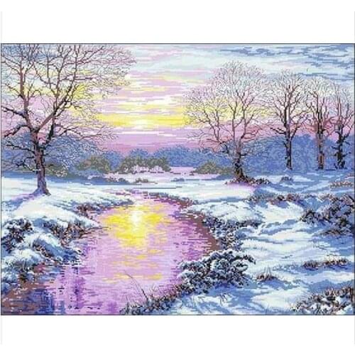 Embroidery Package Hot Sell Best Quality Cross Stitch Kits Winter Sunset Tree Snow Free Shipping Hot Sell
