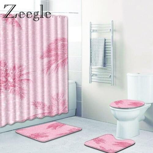 Zeegle Toilet Mat Set Bathroom Non-Slip Pedestal Rug Toilet Lid Seat Cover Bathroom Mat Floor Rug Polyester Shower Curtain Set