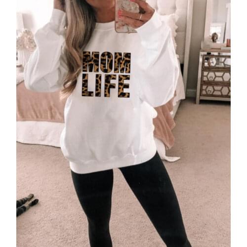 Mom Life Leopard Print Women Graphic Sweatshirt Letter Hoodies Autumn Women Pullovers Hoodie Long Sleeve Tops Harajuku Tumblr
