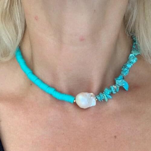 Creative stitching baroque pearl pendant necklace handmade bohemian summer beach jewelry women natural stone choker wholesale