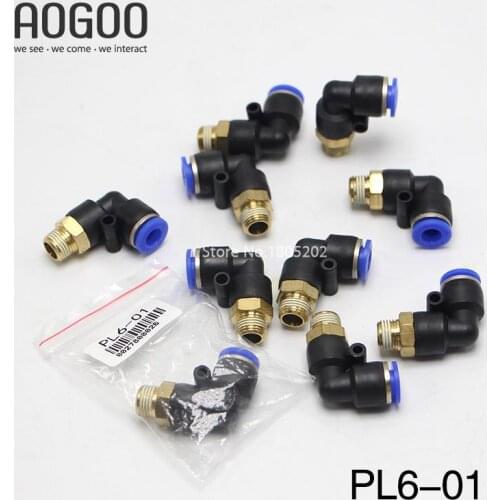 10Pcs/lot PL6-01 6mm To 1/8 BSPT Elbow Male Air Pneumatic Quick Connect jointer Connectors Fitting