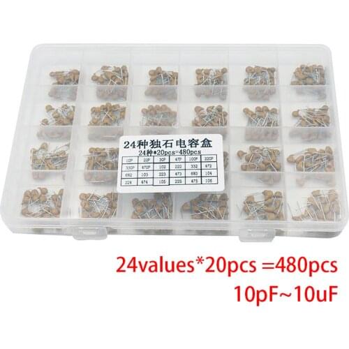 24values*20pcs =480pcs Monolithic Ceramic Capacitor 10pF~10uF,ceramic capacitor Assorted Kit + BOX