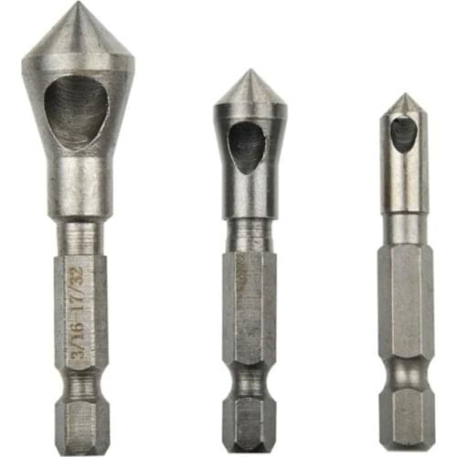 3PCS 6.35MM 90 Degrees Countersink Bit Set Deburring Drill Bits Tapper Hole Cutter Wood Metal Plastic Chamfer Set