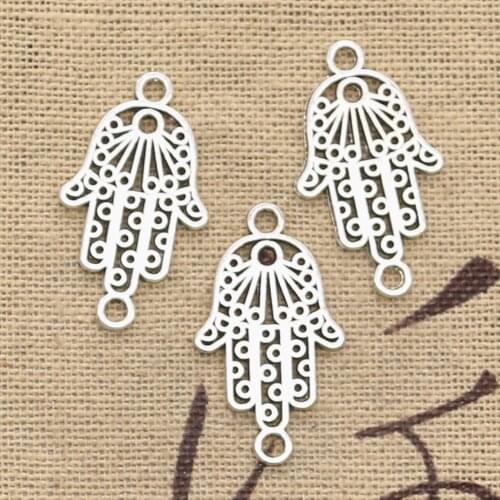 30pcs Charms Hamsa Hand Protection Connector 26x15mm Antique Bronze Silver Color Pendants Making DIY Handmade Tibetan Jewelry